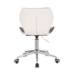 Kosmetická židle MATRIX na stříbrné podstavě s kolečky - šedo bílá