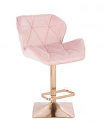 Barová židle MILANO VELUR na zlaté hranaté podstavě - světle růžová 