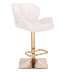 Barová židle MILANO VELUR na zlaté hranaté podstavě - bílá