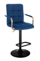 Barová židle VERONA GOLD VELUR na černém talíři - modrá