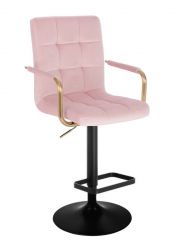 Barová židle VERONA GOLD VELUR na černém talíři - růžová