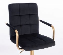 Kosmetická židle VERONA GOLD VELUR na černé podstavě s kolečky - černá