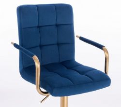 Kosmetická židle VERONA GOLD VELUR na černé podstavě s kolečky - modrá