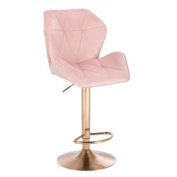 Barová židle MILANO MAX VELUR na zlatém talíři - světle růžová