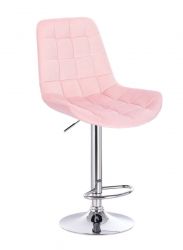 Barová židle PARIS VELUR na stříbrném talíři - světle růžová