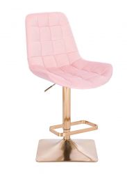 Barová židle PARIS VELUR na zlaté hranaté podstavě - světle růžová