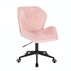 Kosmetická židle MILANO MAX VELUR na černé podstavě s kolečky - světle růžová