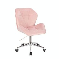Kosmetická židle MILANO MAX VELUR na stříbrné podstavě s kolečky - světle růžová
