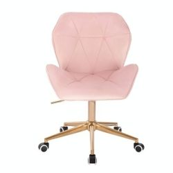 Kosmetická židle MILANO MAX VELUR na zlaté podstavě s kolečky - světle růžová