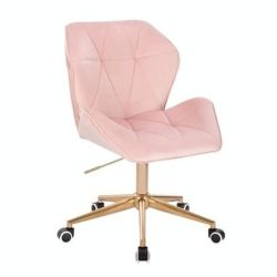 Kosmetická židle MILANO MAX VELUR na zlaté podstavě s kolečky - světle růžová
