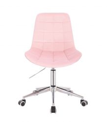 Kosmetická židle PARIS VELUR na stříbrné podstavě s kolečky - světle růžová