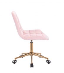  Kosmetická židle PARIS VELUR na zlaté podstavě s kolečky - světle růžová