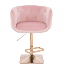 Barová židle MONTANA VELUR na zlaté hranaté podstavě - růžová