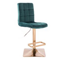 Barová židle TOLEDO VELUR na zlaté hranaté podstavě - zelená