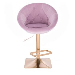 Barová židle VERA VELUR na zlaté hranaté podstavě - fialový vřes