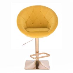 Barová židle VERA VELUR na zlaté hranaté podstavě - žlutá