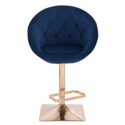 Barová židle VERA VELUR na zlaté hranaté podstavě - modrá