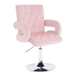 Kosmetická židle BOSTON VELUR na stříbrném talíři - světle růžová
