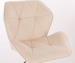 Kosmetická židle MILANO MAX VELUR na stříbrném kříži - krémová