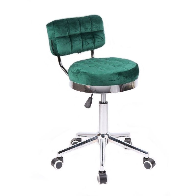 Kosmetická židle VIGO VELUR na stříbrné základně s kolečky - zelená