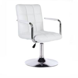 Kosmetická židle VERONA na stříbrné kulaté podstavě - bílá