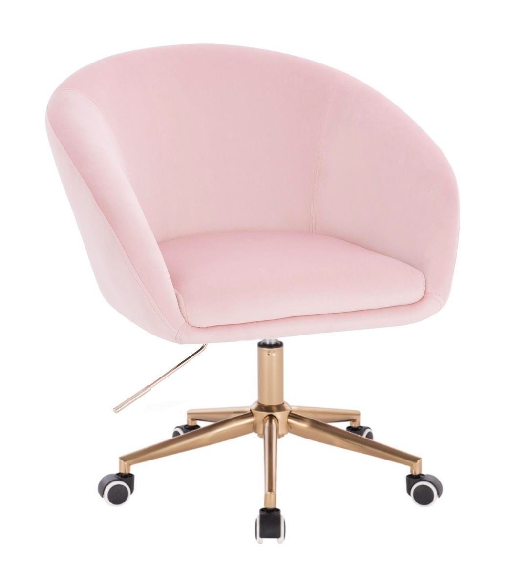 Kosmetická židle VENICE VELUR na zlaté podstavě s kolečky - růžová
